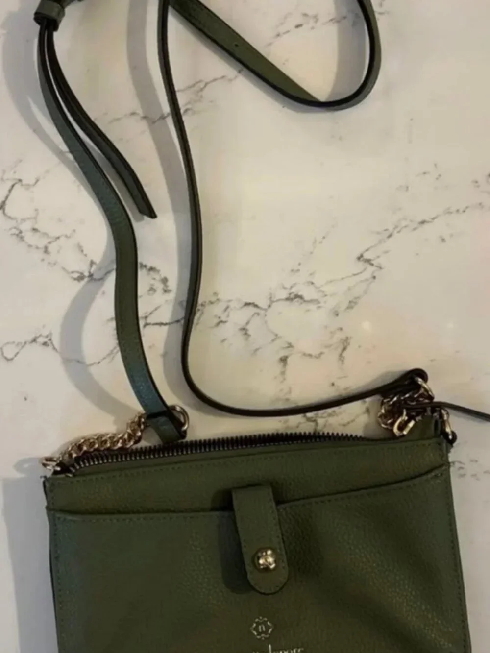 NWOT-Nanette Lepore Sage Light Green Pebbled Crossbody Bag with Chain Accent